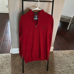 Red quarter zip shirt pullover